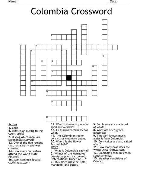 capital of colombia crossword.